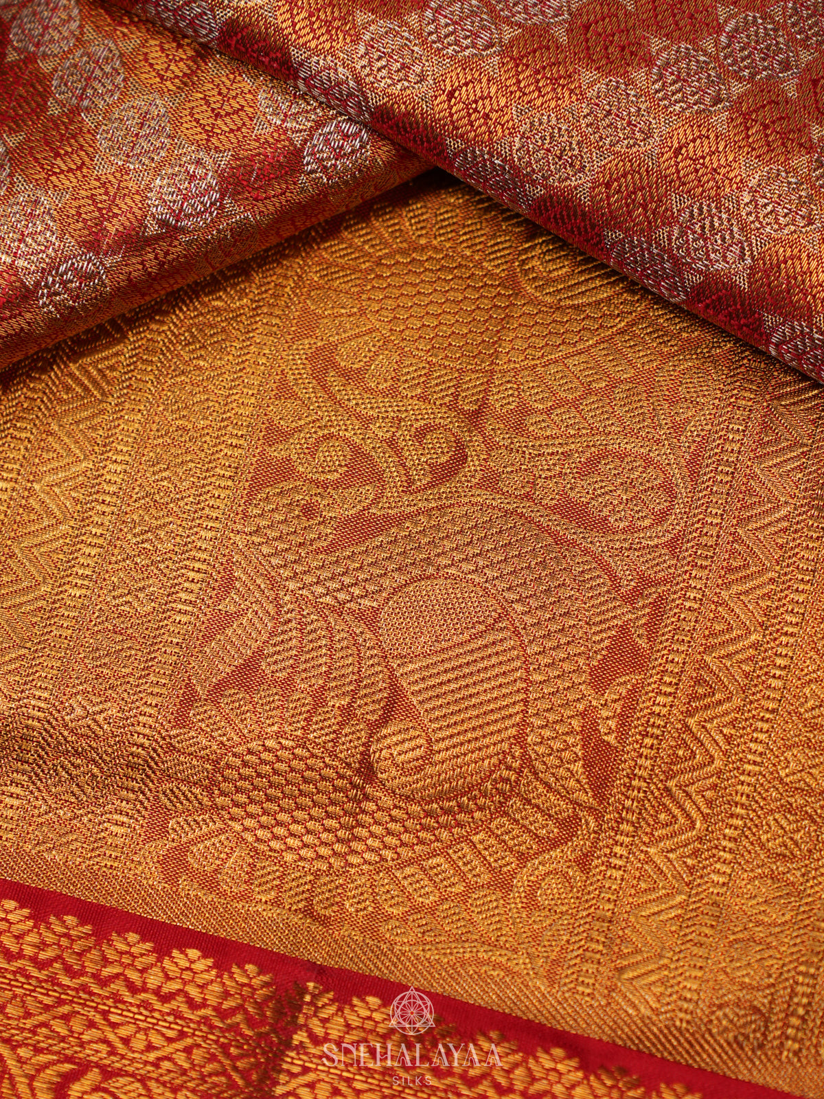 Rust Orange Tissue Kanjivaram Silk Saree