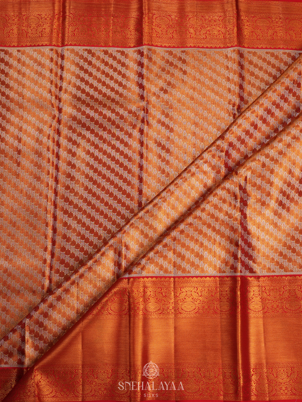 Rust Orange Tissue Kanjivaram Silk Saree