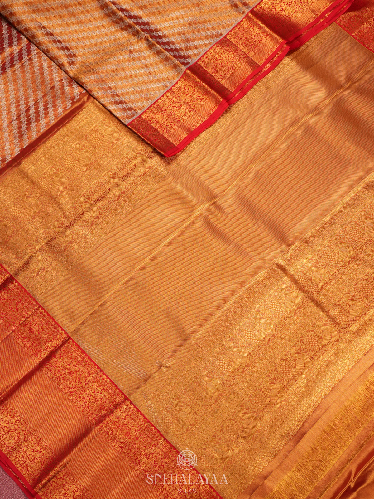 Rust Orange Tissue Kanjivaram Silk Saree