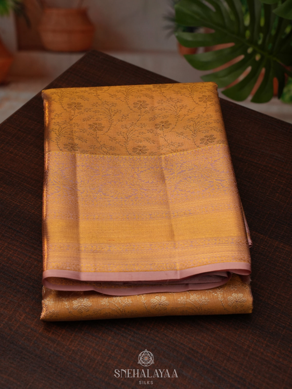Golden Yellow Tissue Kanjivaram Silk Saree