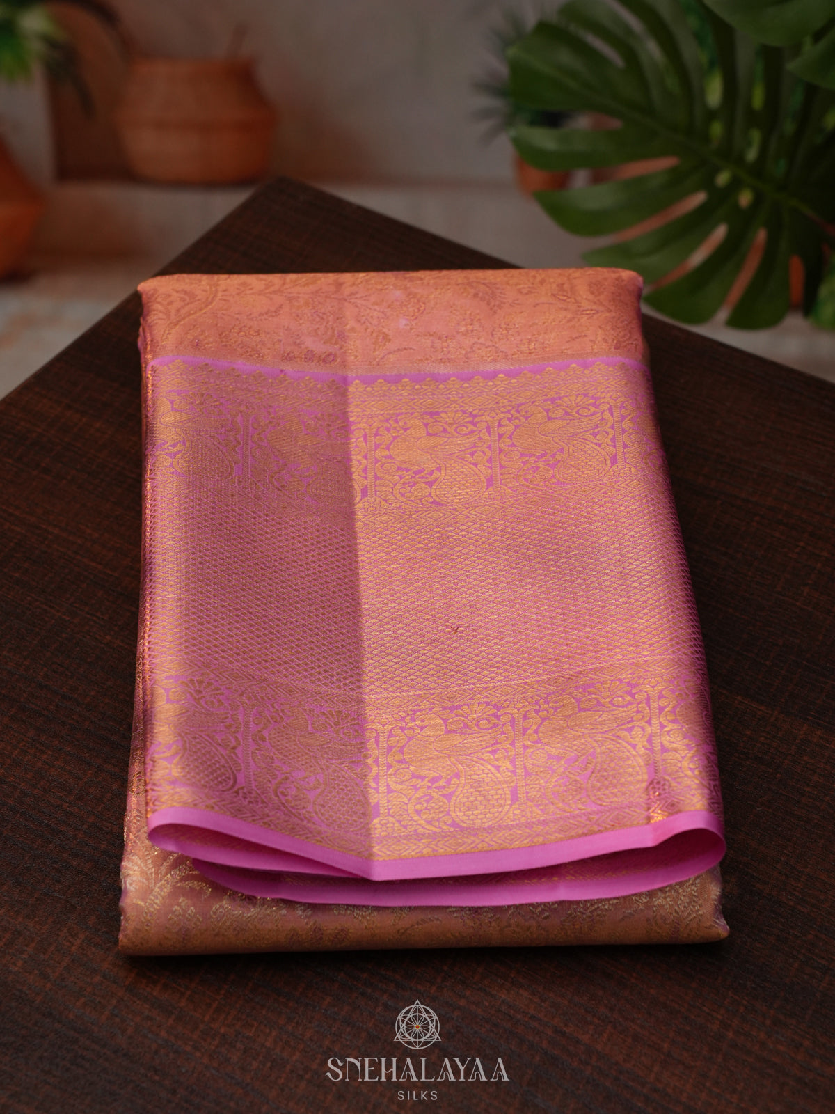 Rose Pink Tissue Kanjivaram Silk Saree