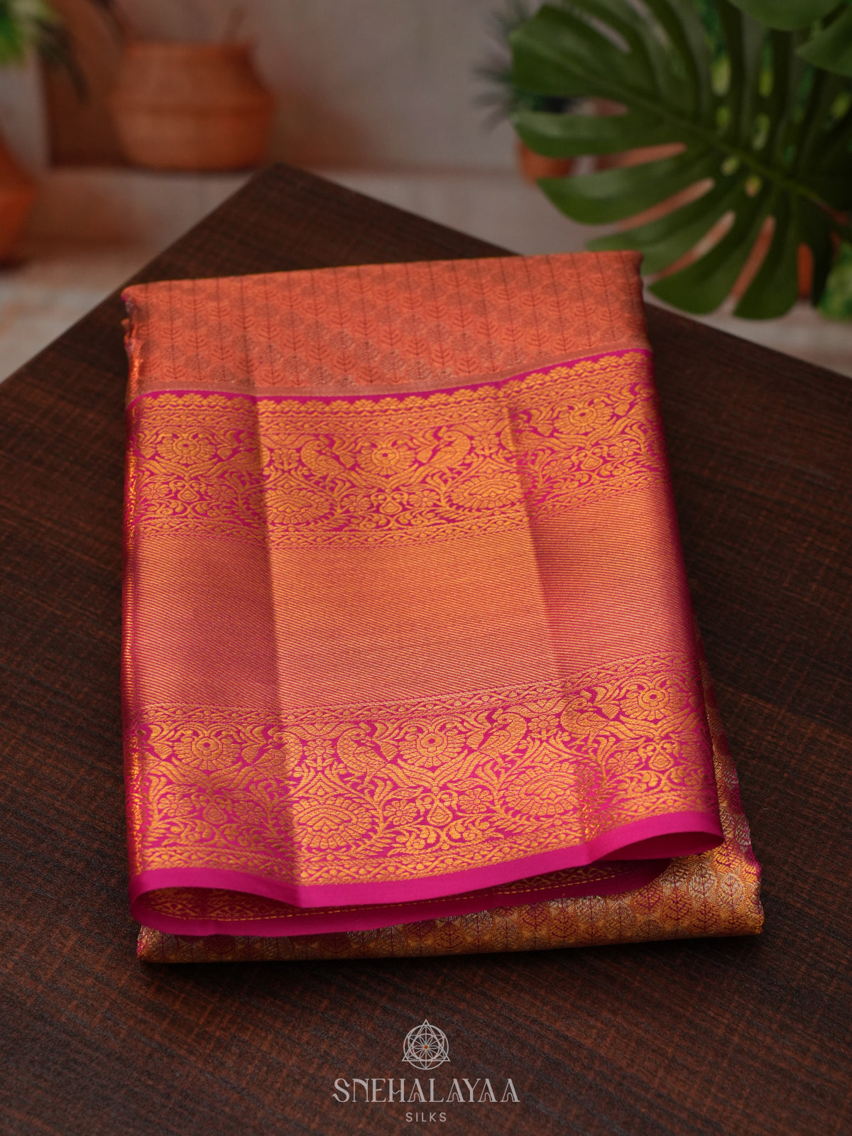 Rust Orange Tissue Kanjivaram Silk Saree