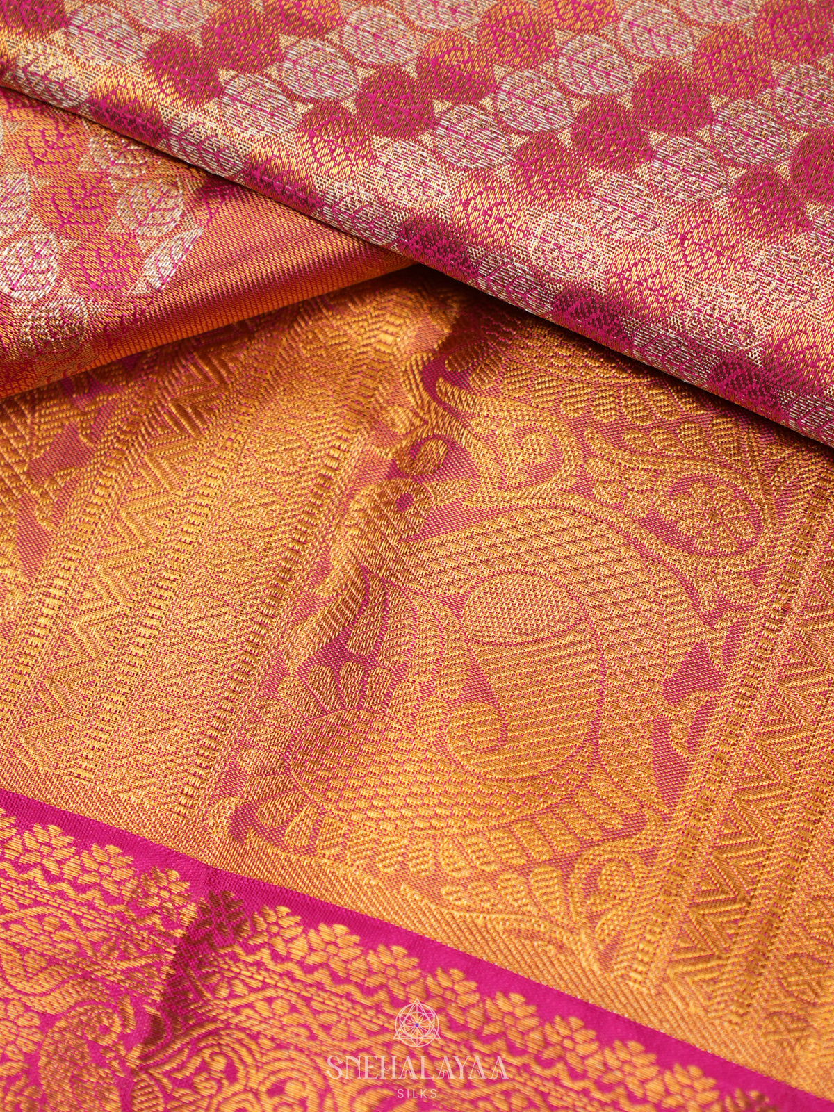 Rust Orange Tissue Kanjivaram Silk Saree