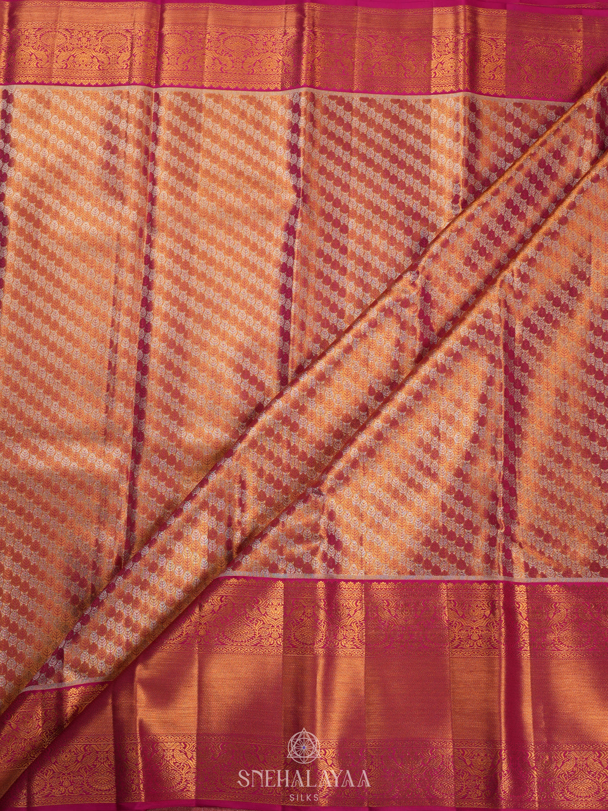 Rust Orange Tissue Kanjivaram Silk Saree