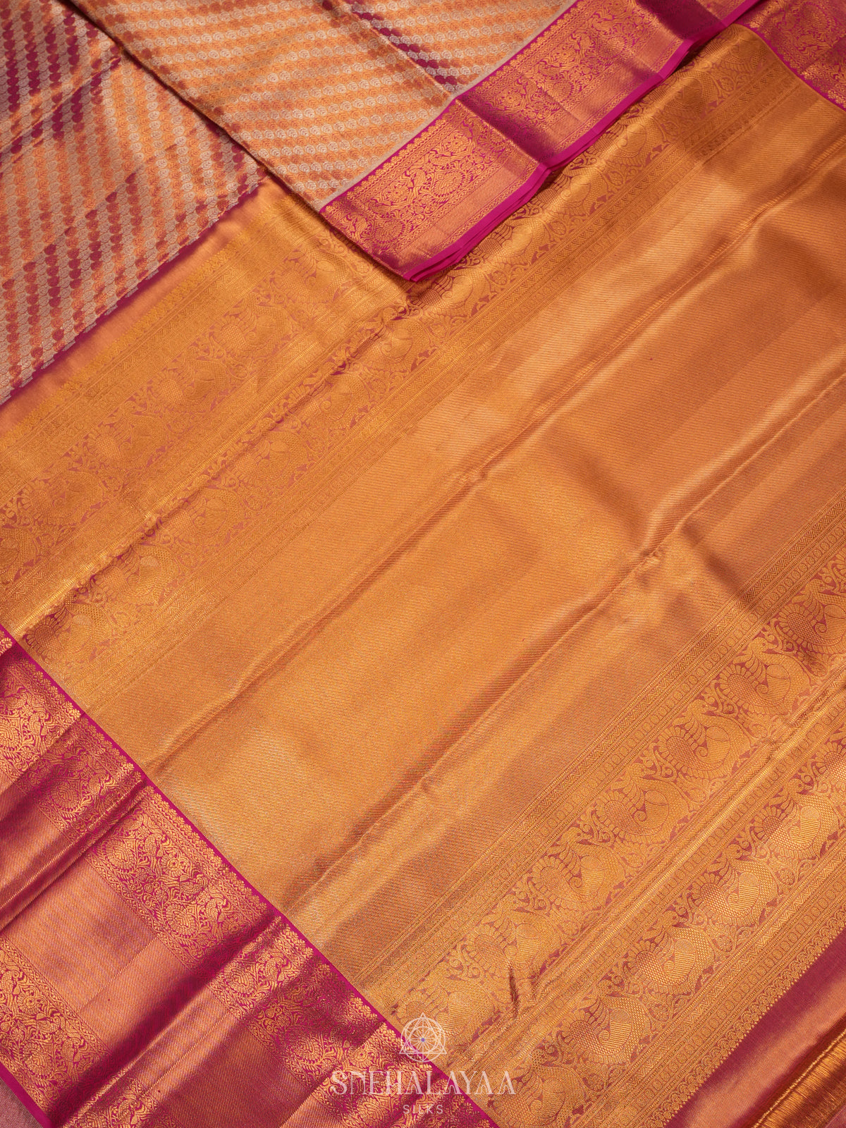 Rust Orange Tissue Kanjivaram Silk Saree