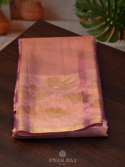 Rose Pink Tissue Kanjivaram Silk Saree