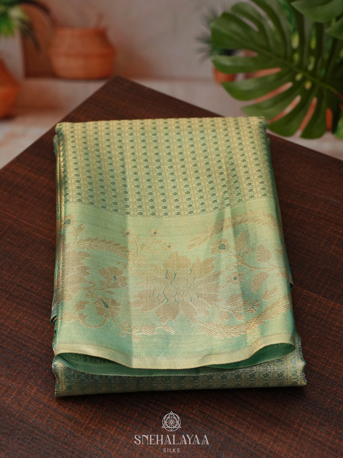 Teal Green Tissue Kanjivaram Silk Saree