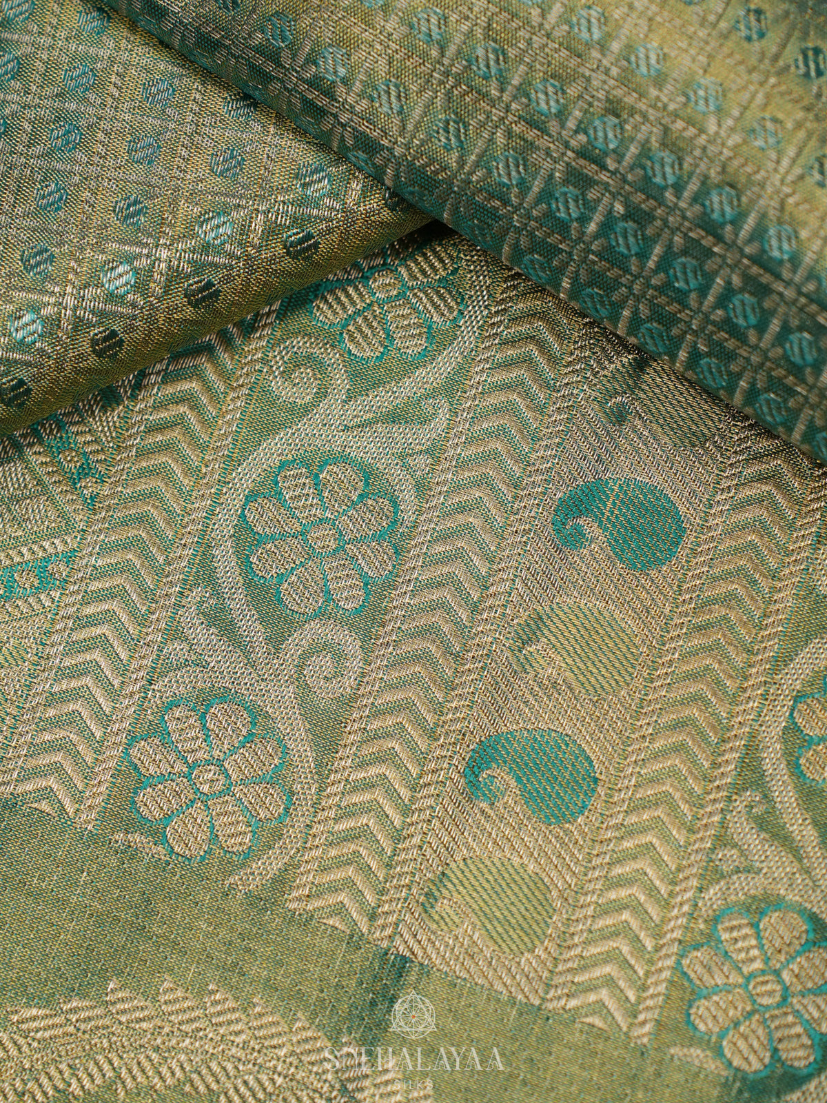 Teal Green Tissue Kanjivaram Silk Saree