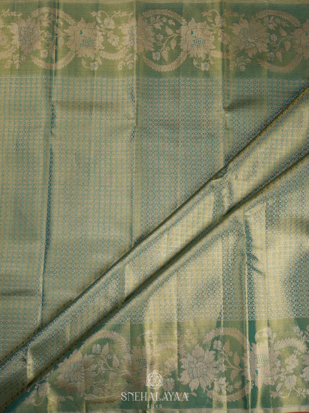 Teal Green Tissue Kanjivaram Silk Saree