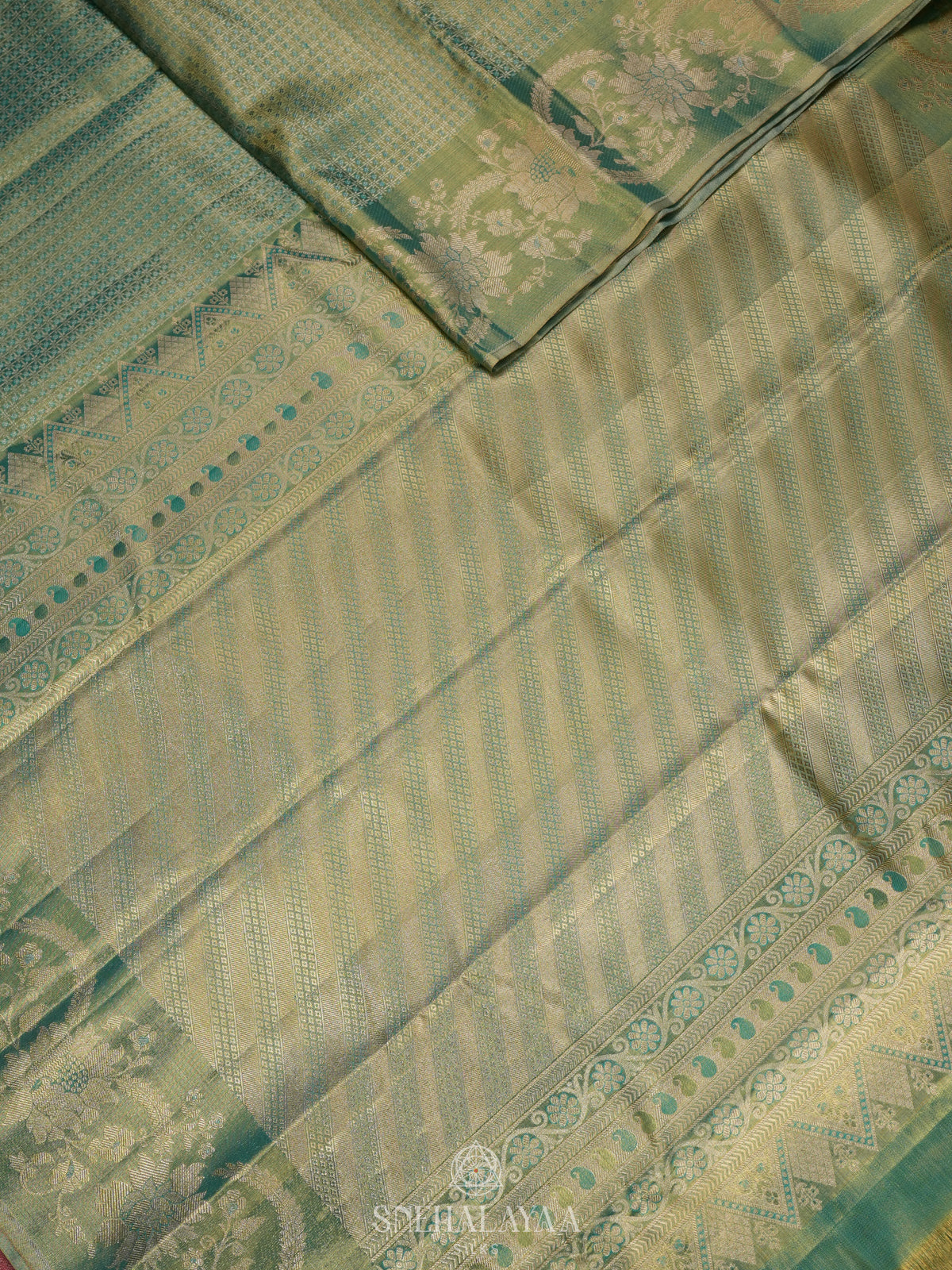 Teal Green Tissue Kanjivaram Silk Saree