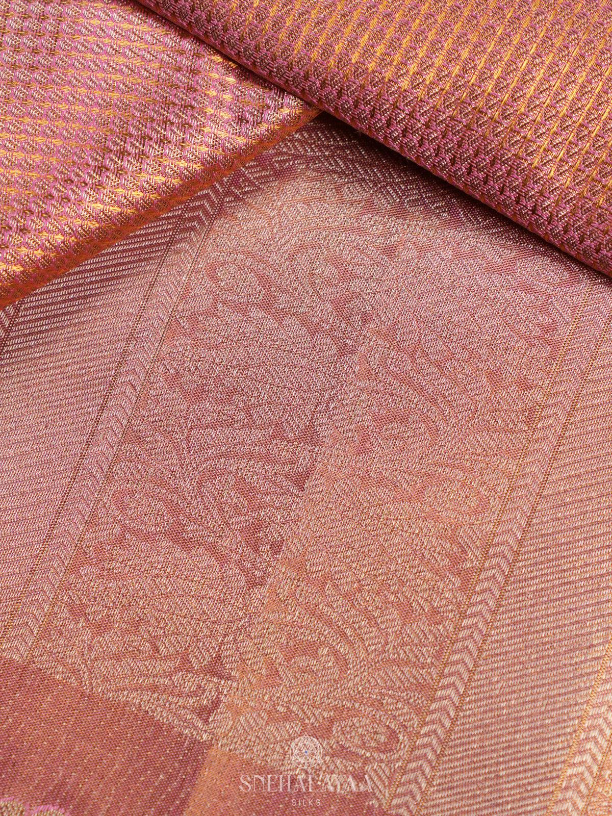 Rose Pink Tissue Kanjivaram Silk Saree