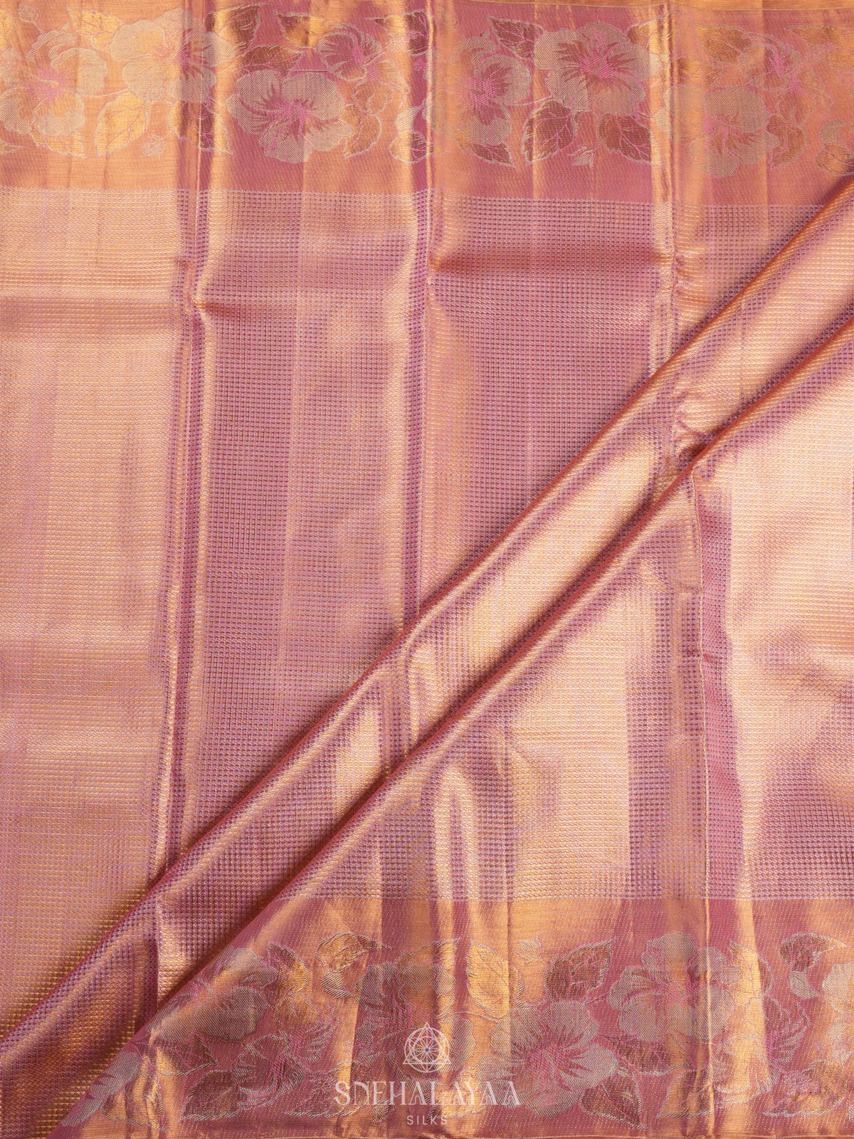 Rose Pink Tissue Kanjivaram Silk Saree