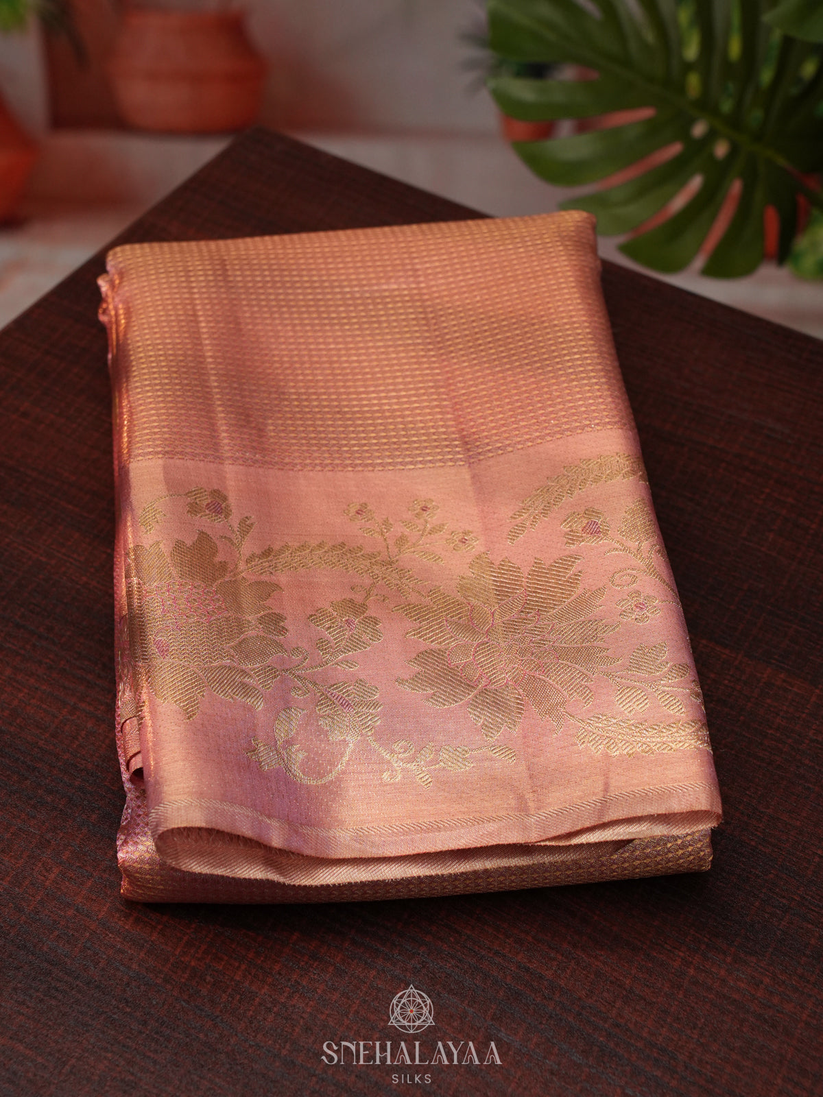 Rose Pink Tissue Kanjivaram Silk Saree