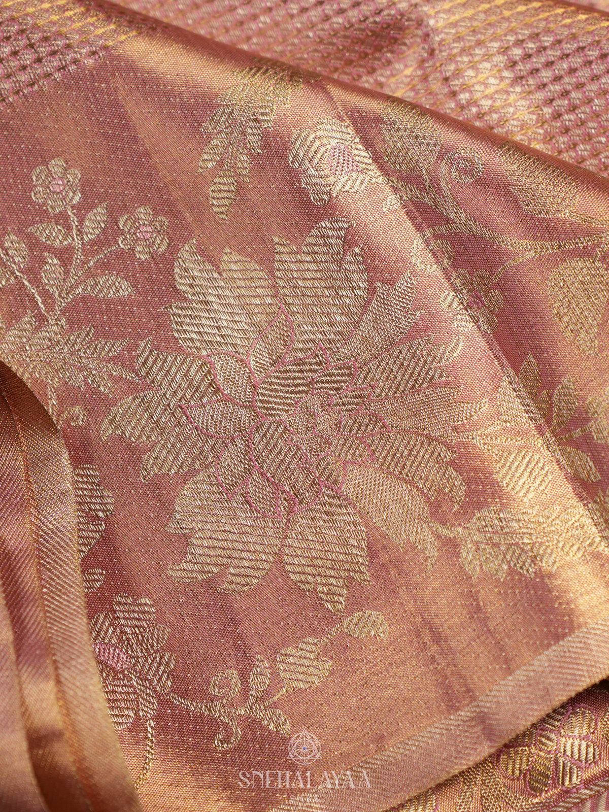 Rose Pink Tissue Kanjivaram Silk Saree