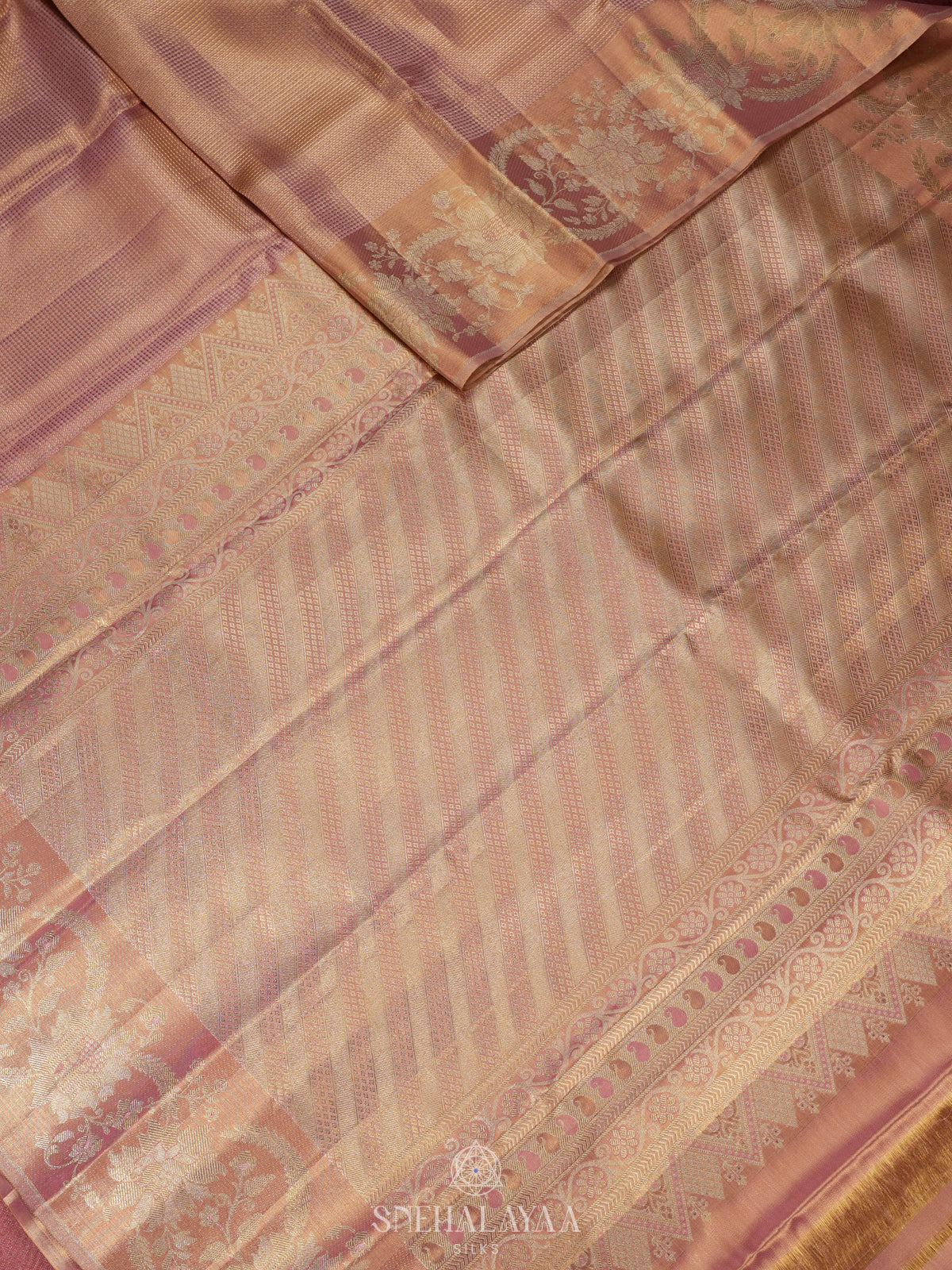 Rose Pink Tissue Kanjivaram Silk Saree