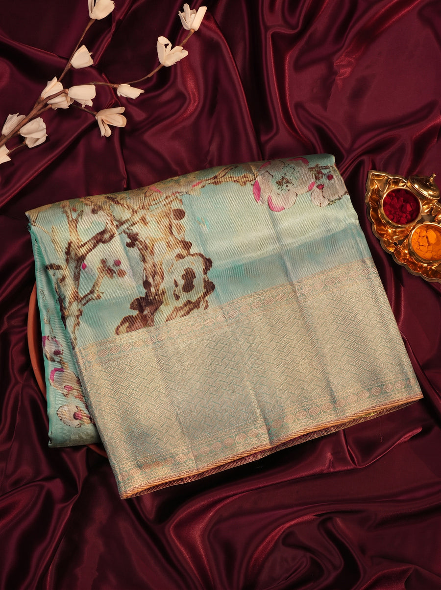 Teal Blue Kanjivaram Silk Saree