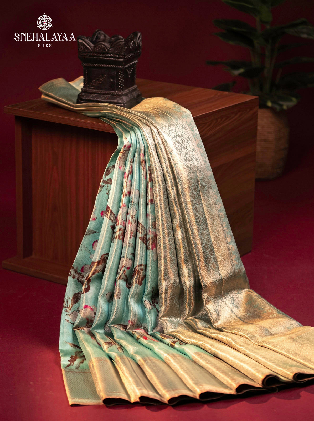 Teal Blue Kanjivaram Silk Saree