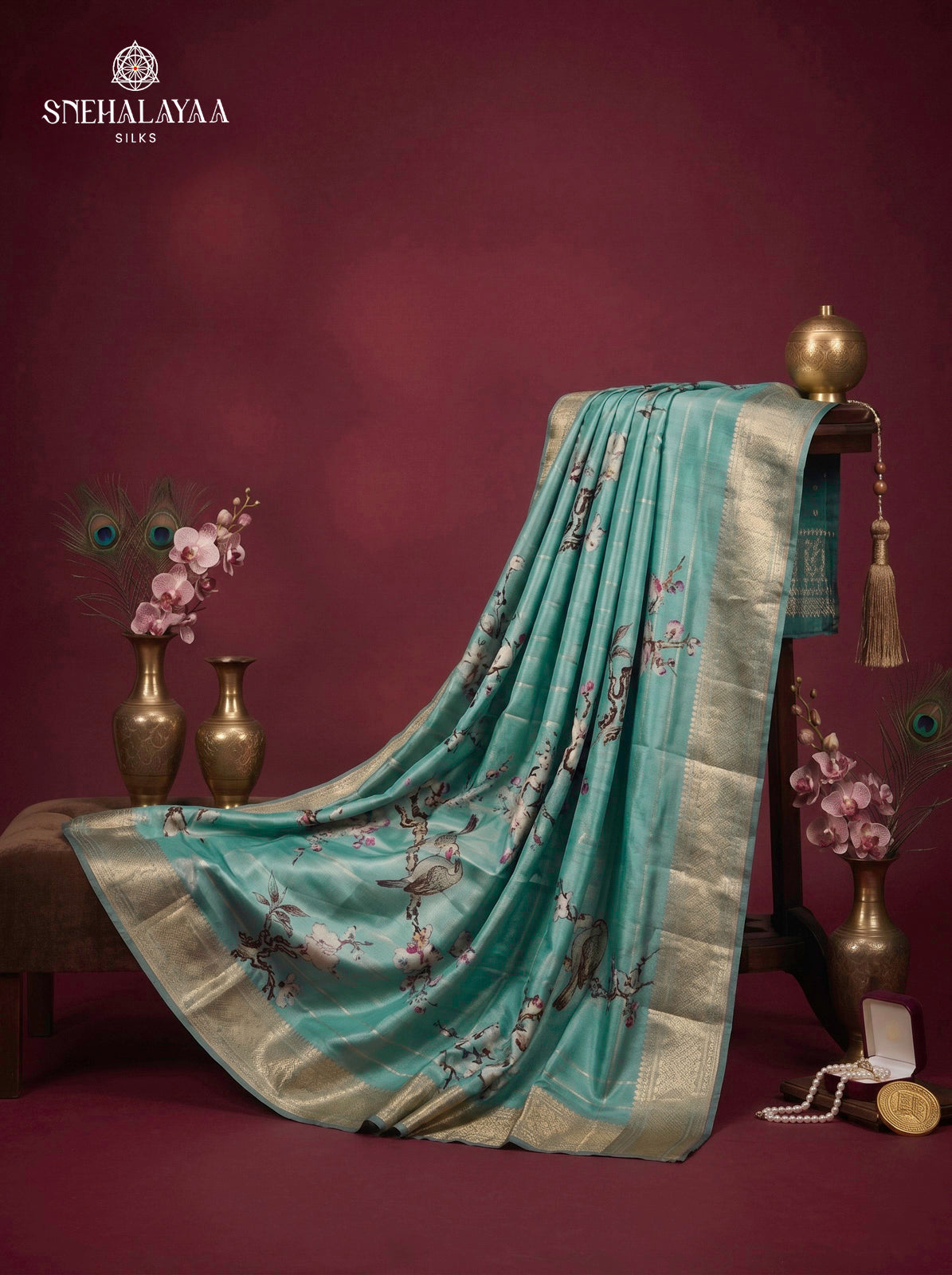 Teal Blue Kanjivaram Silk Saree