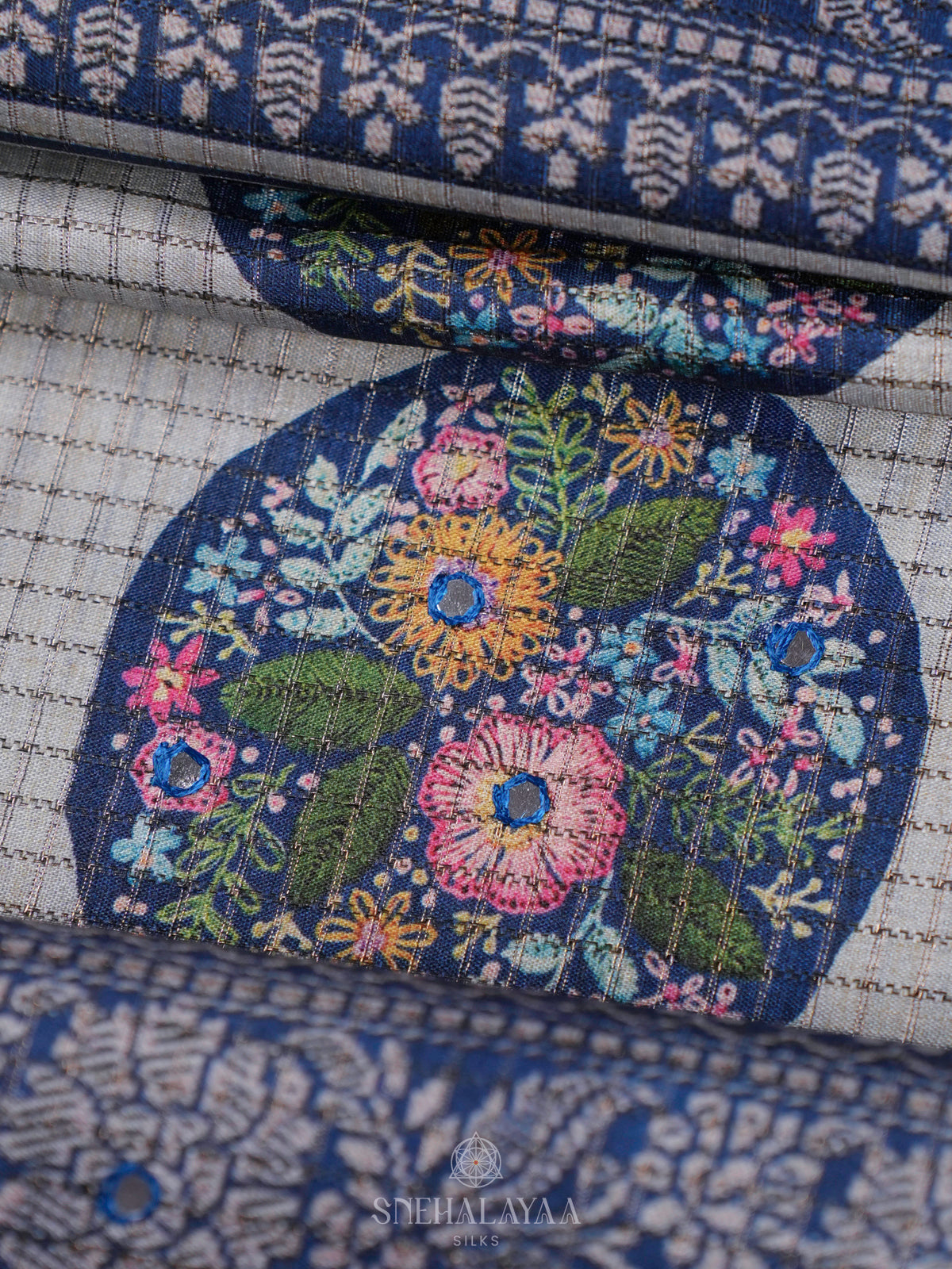 Beige With Blue Tussar Saree