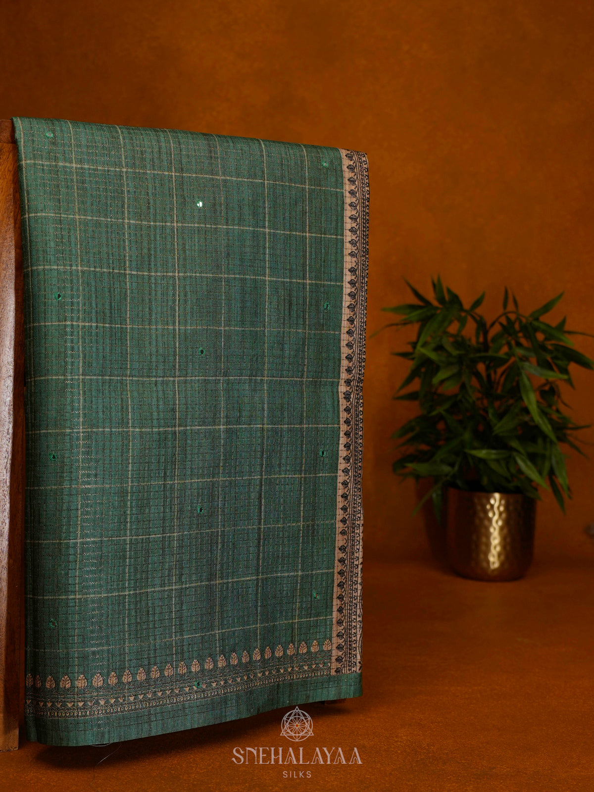 Teal Green Tussar Saree