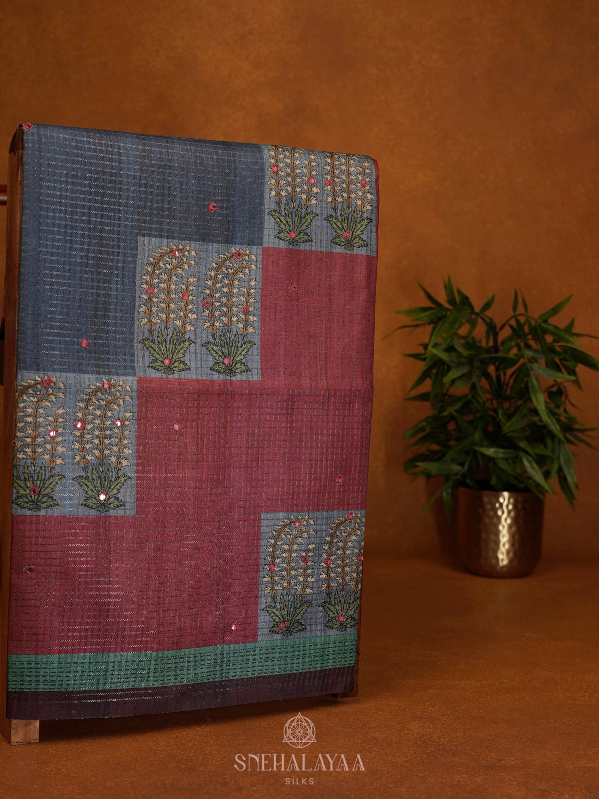 Maroon Tussar Saree