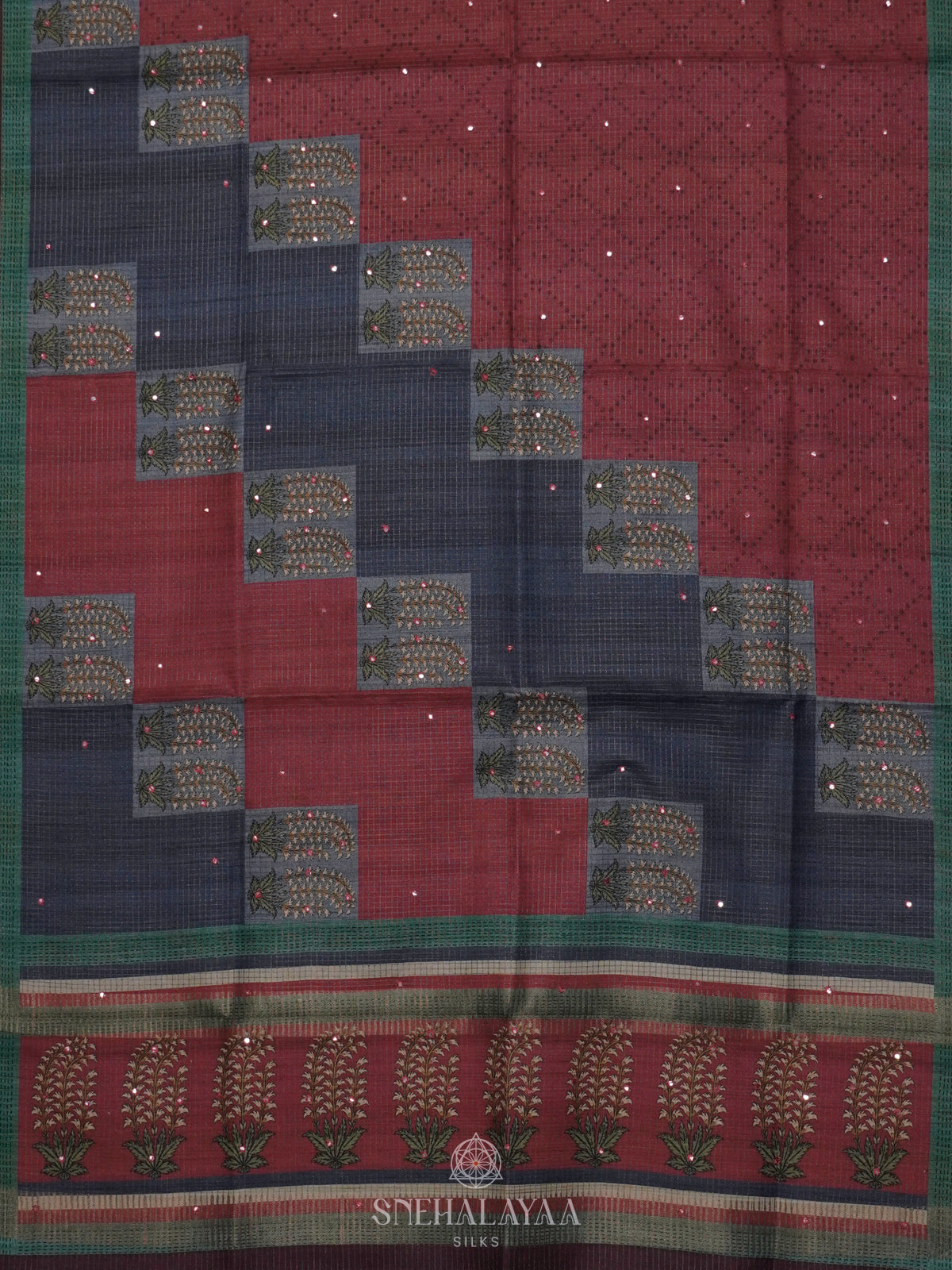 Maroon Tussar Saree