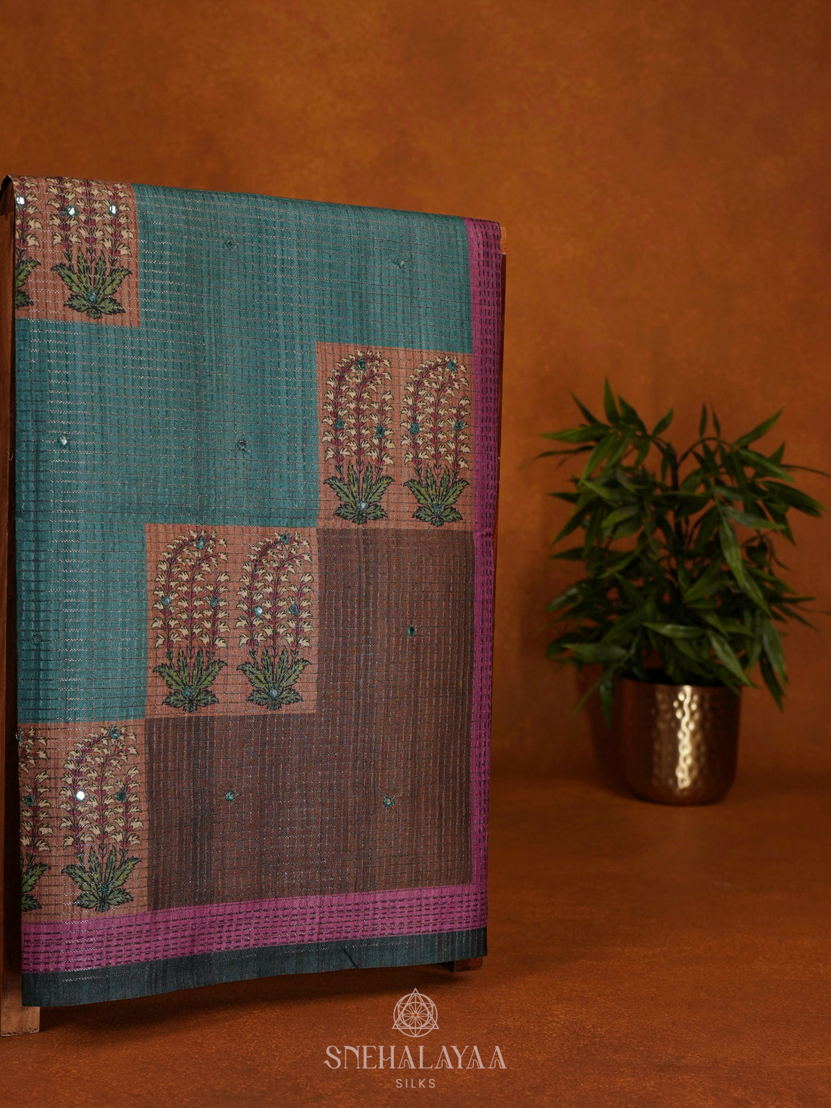 Teal Blue Tussar Saree