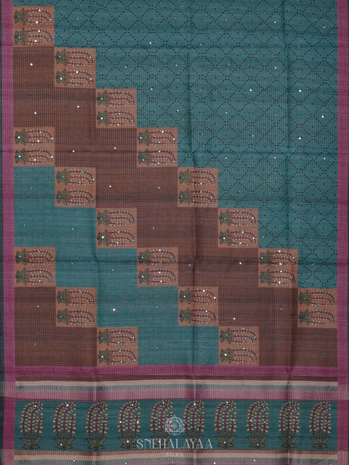 Teal Blue Tussar Saree