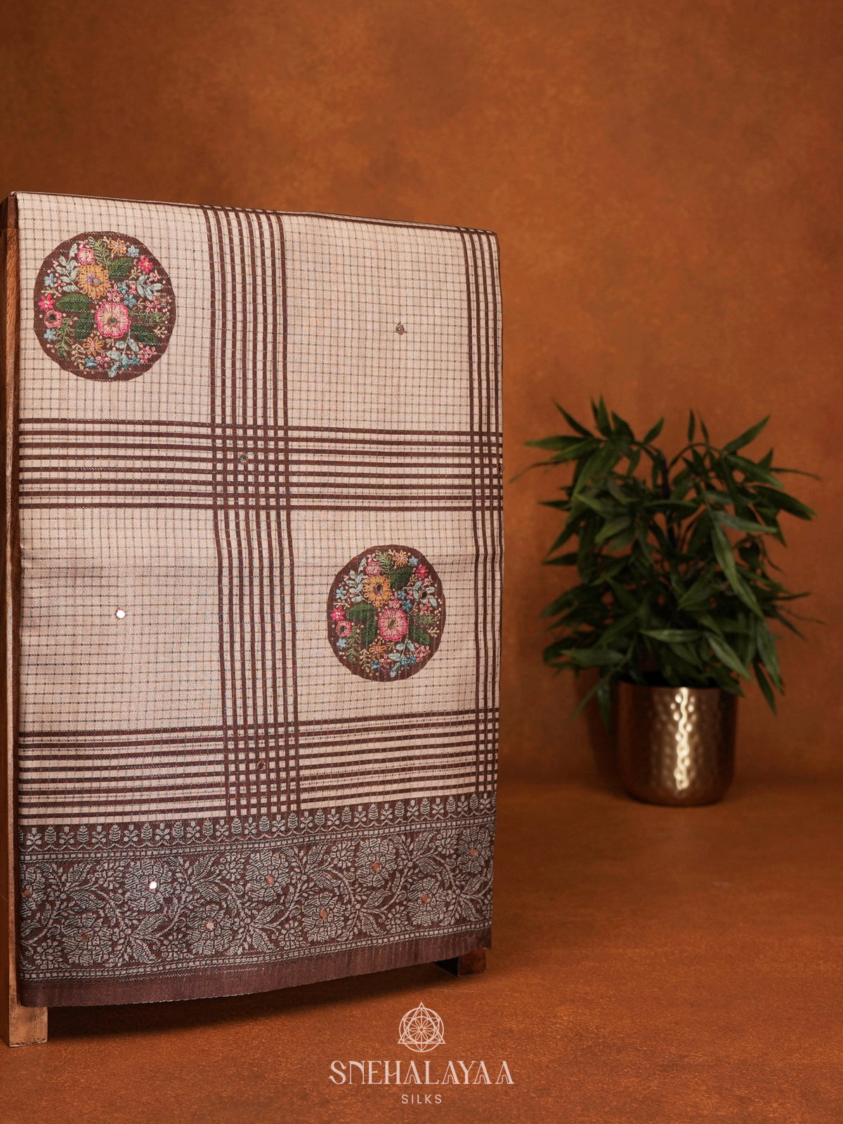 Beige With Brown Tussar Saree