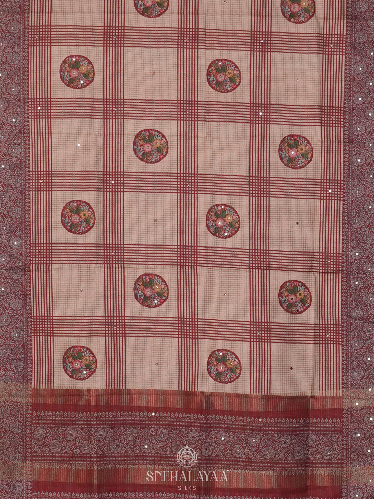 Beige With Maroon Tussar Saree