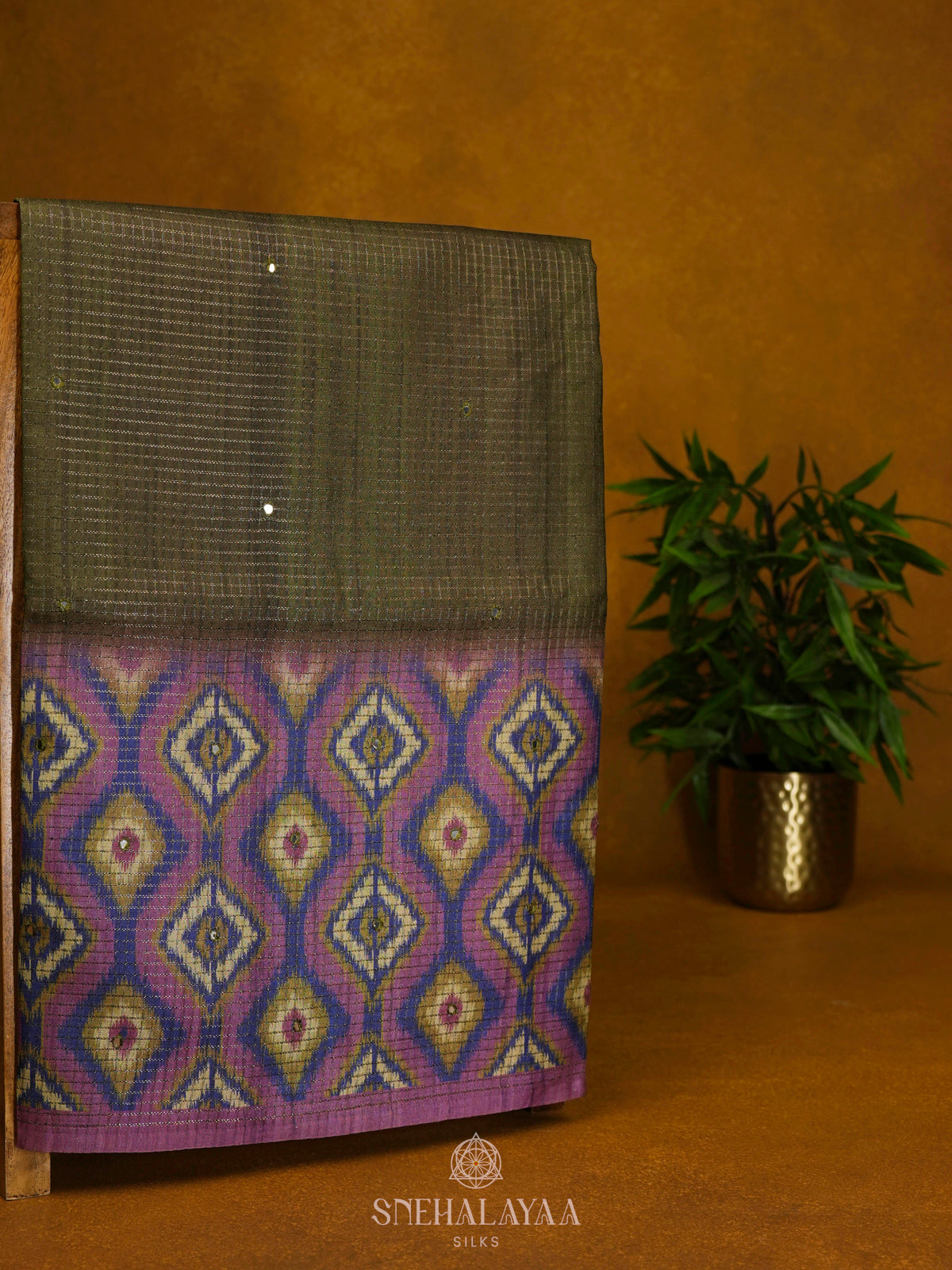 Olive Green Tussar Saree