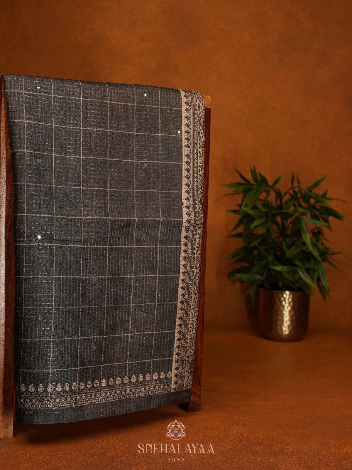 Charcol Black Tussar Saree