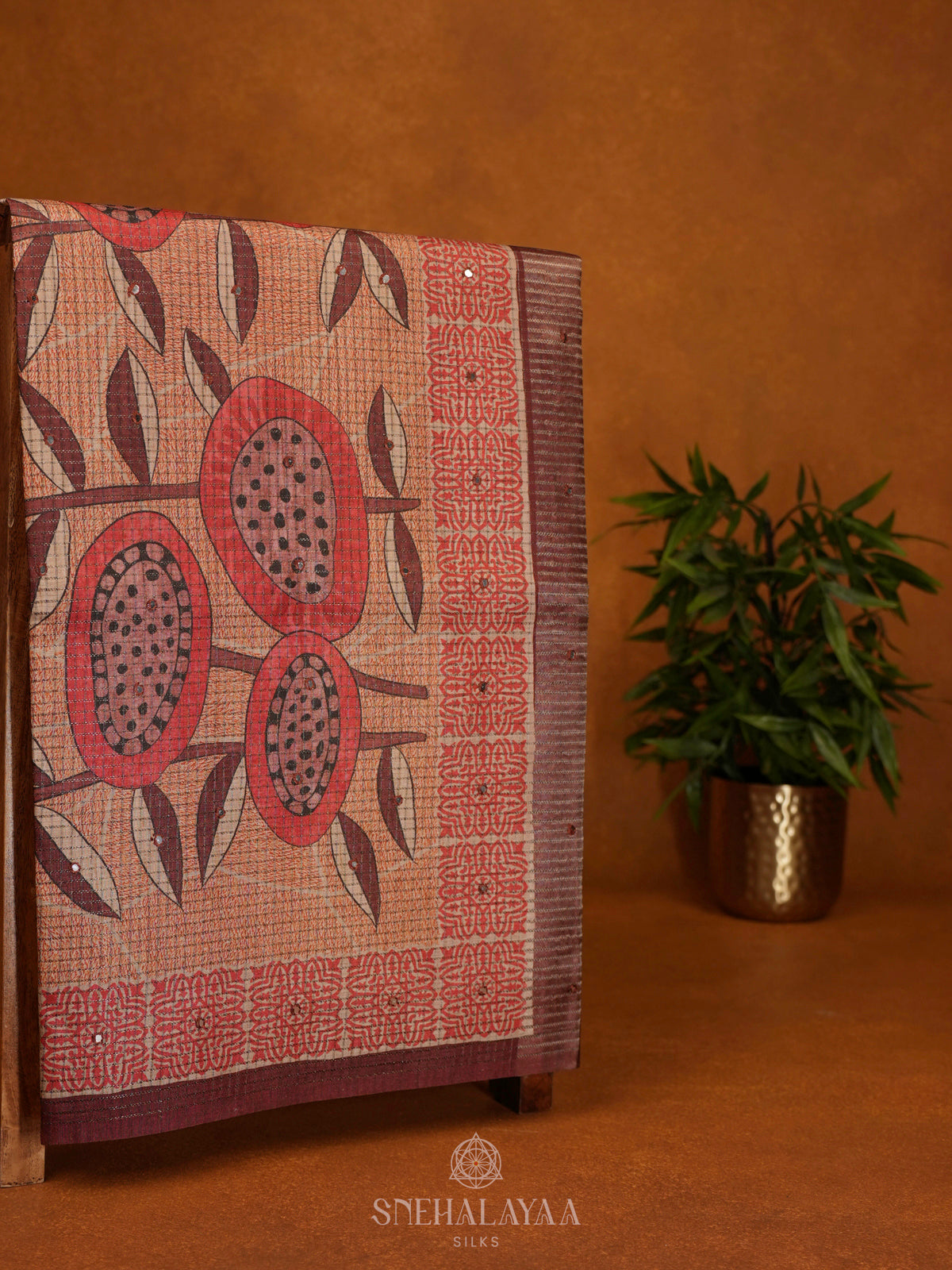 Peach Tussar Saree