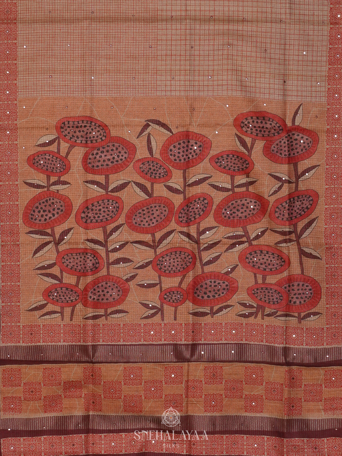 Peach Tussar Saree