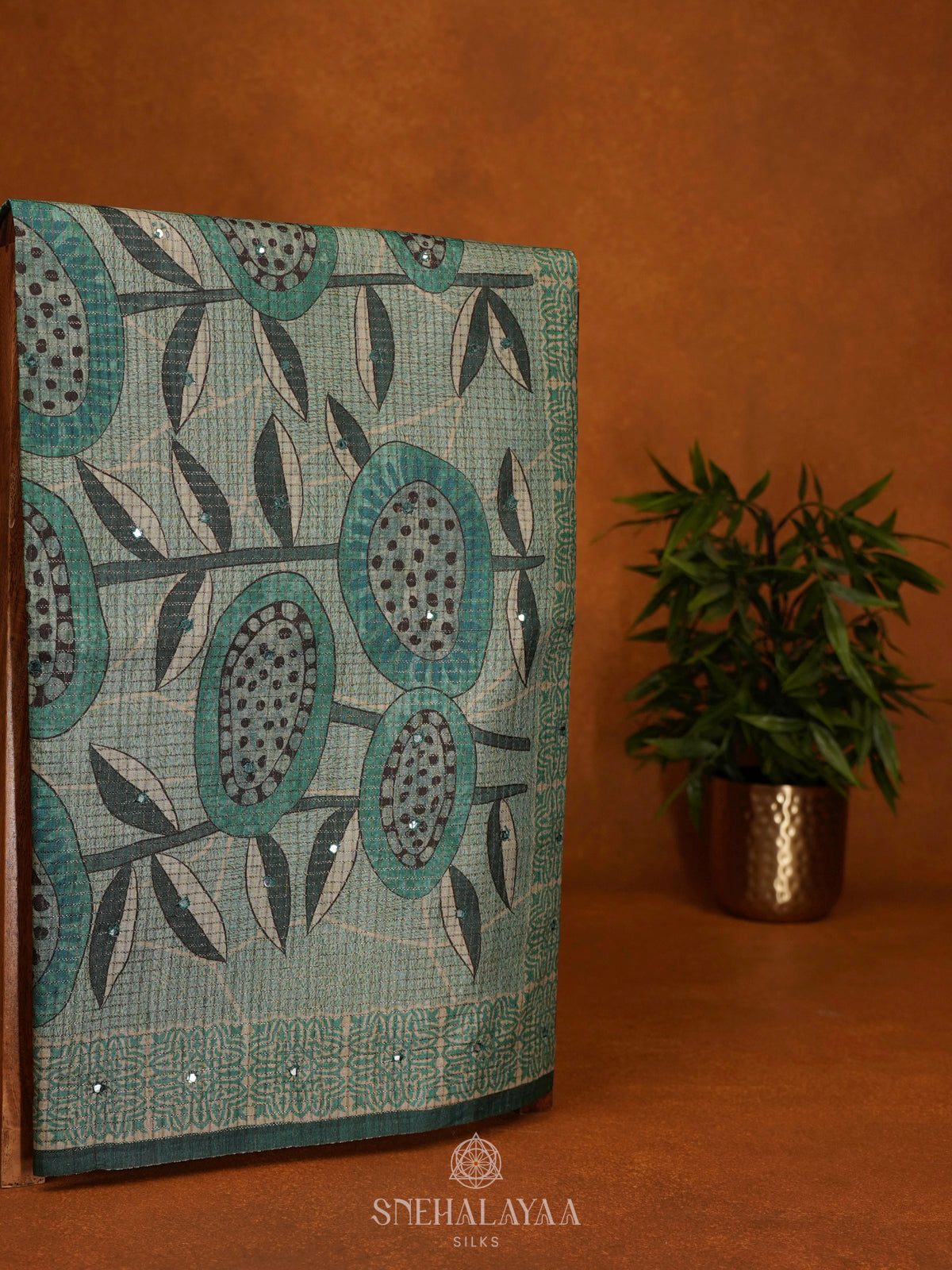 Teal Green Tussar Saree