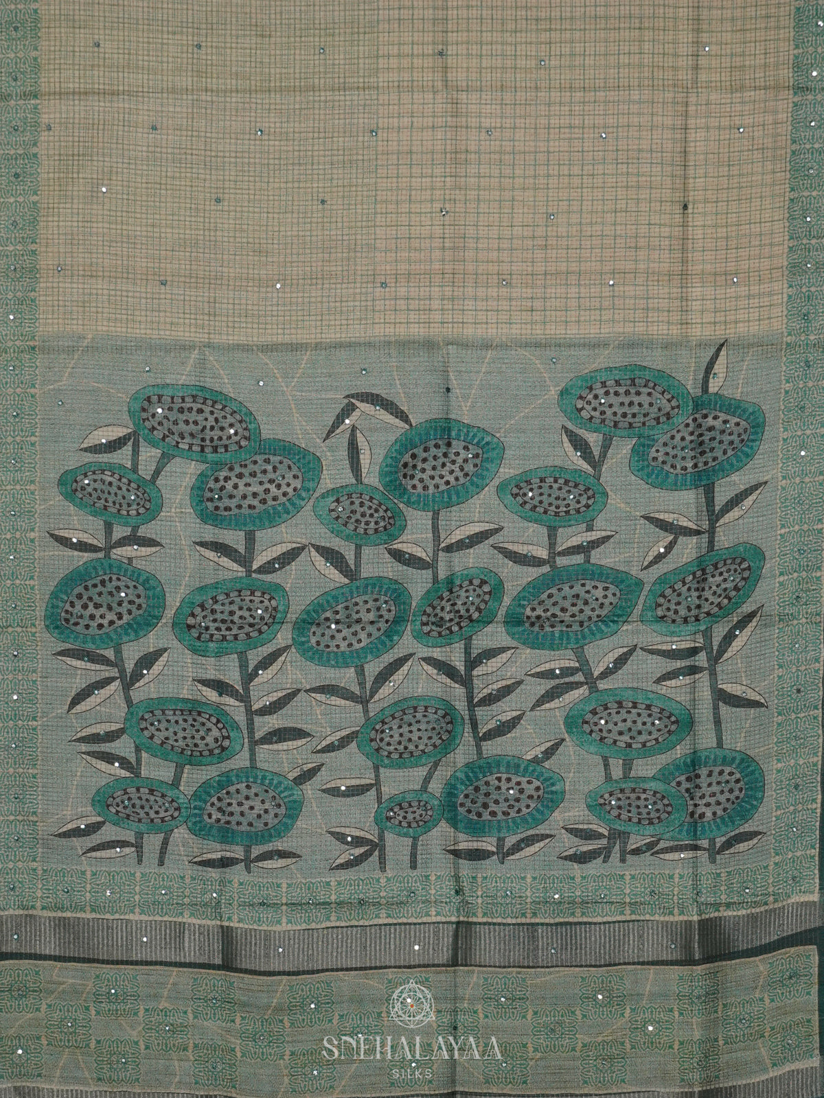 Teal Green Tussar Saree