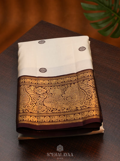 Cream Kanjivaram Silk Saree
