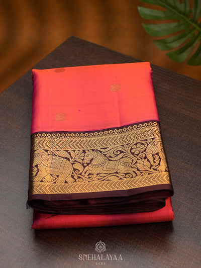 Coral Orange Kanjivaram Silk Saree