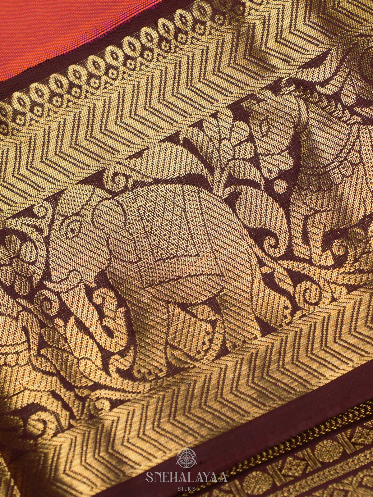 Coral Orange Kanjivaram Silk Saree