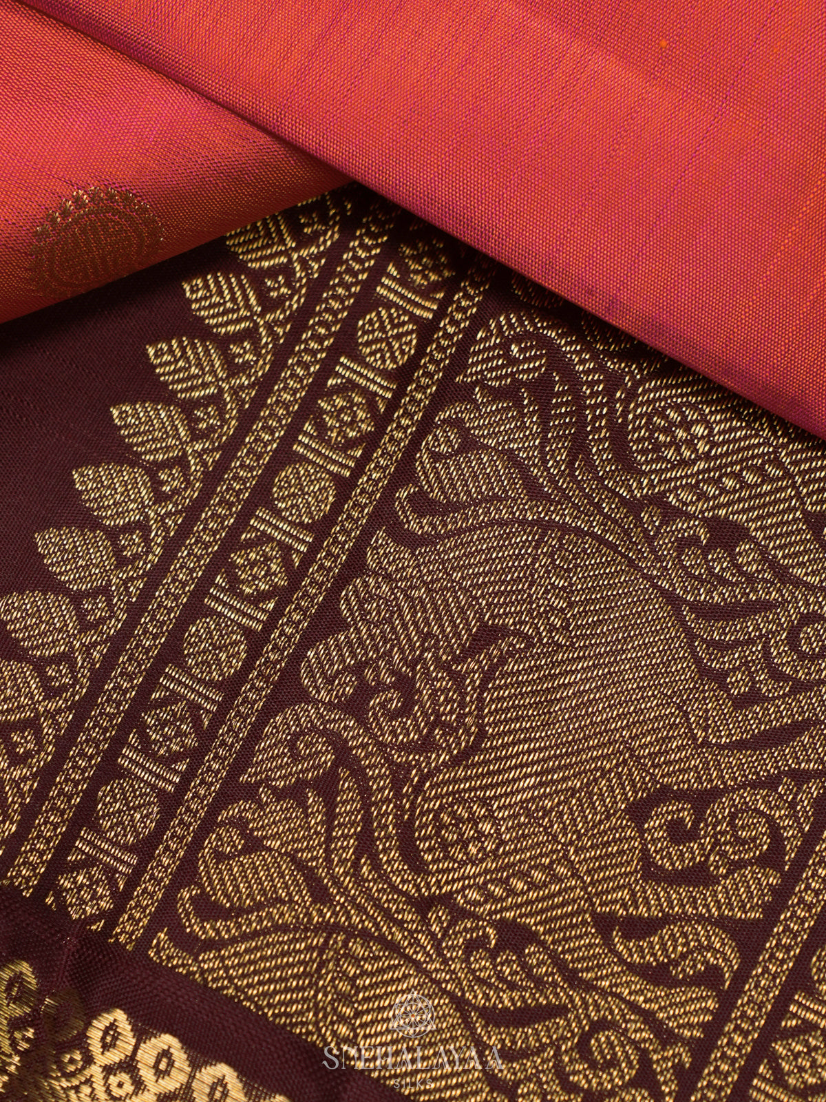 Coral Orange Kanjivaram Silk Saree