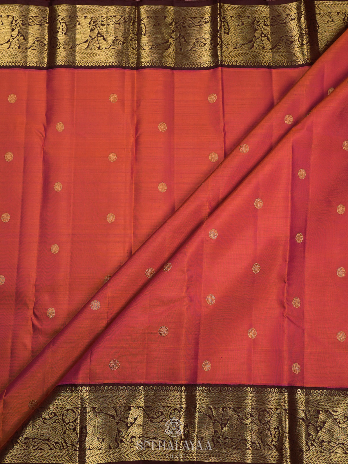 Coral Orange Kanjivaram Silk Saree