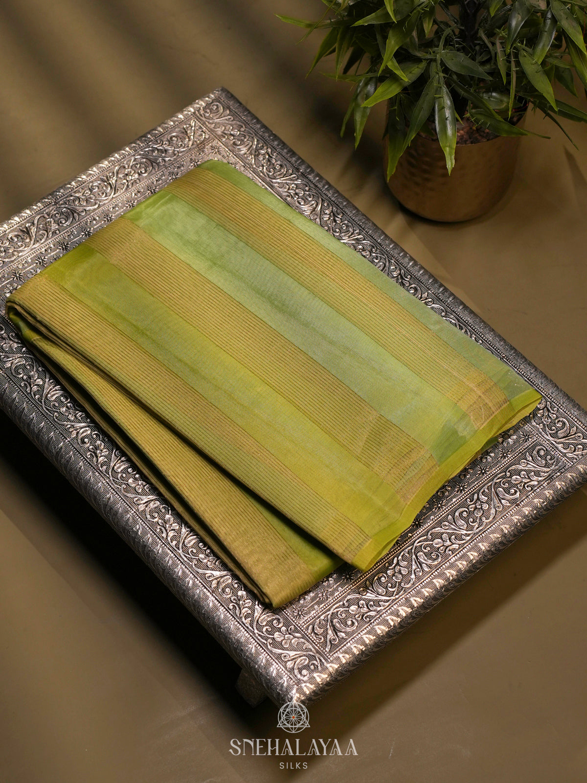 Lime Green Organza Saree