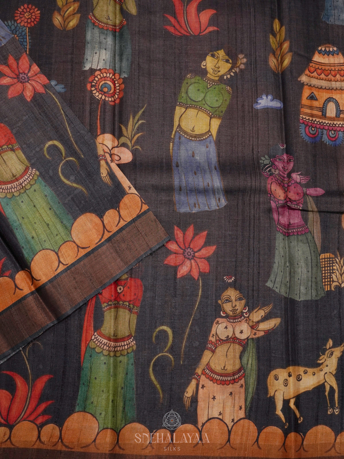 Black Tussar Saree