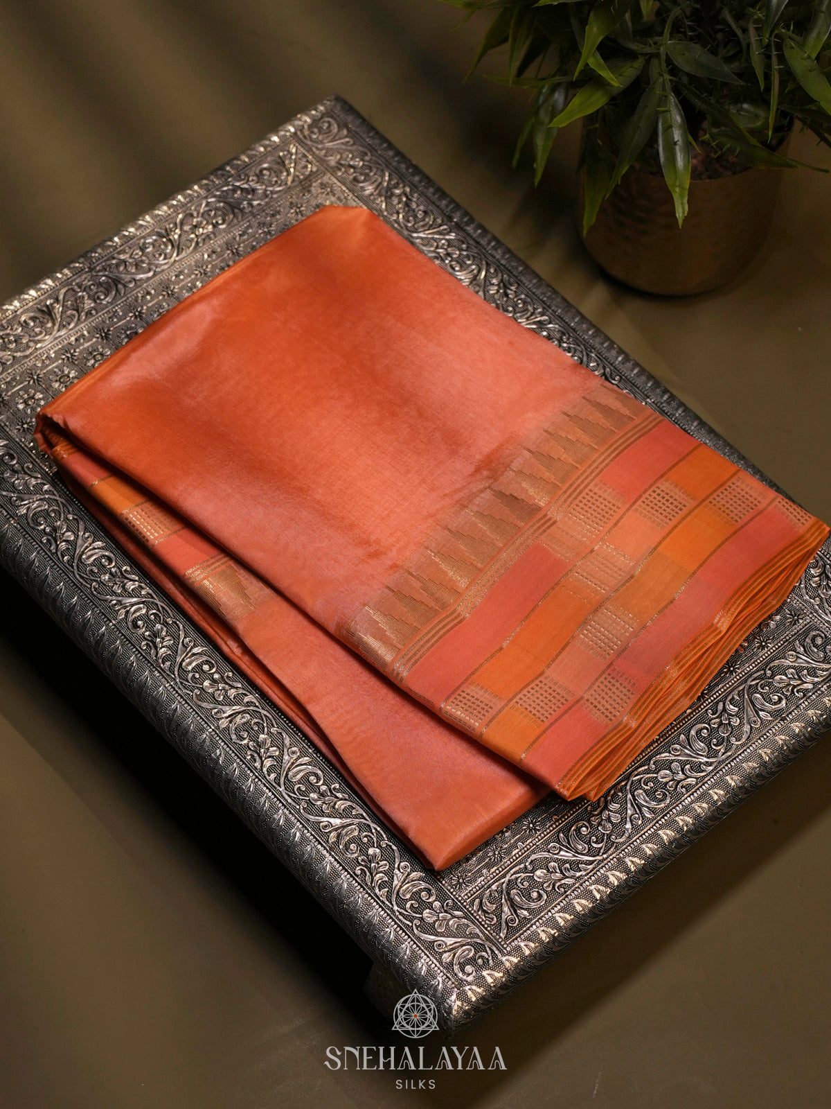 Peach Raw Silk Saree