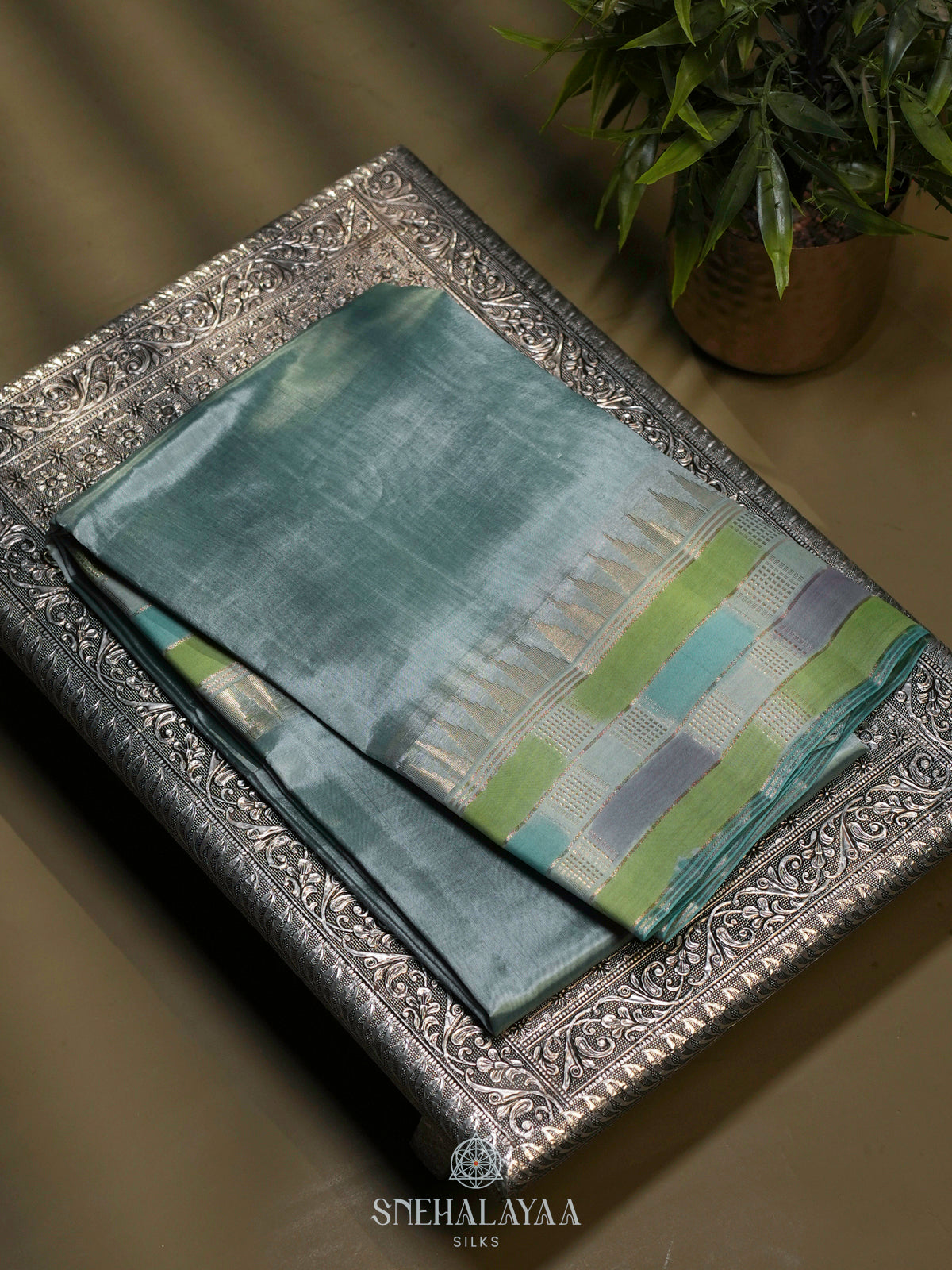 Pale Blue Raw Silk Saree