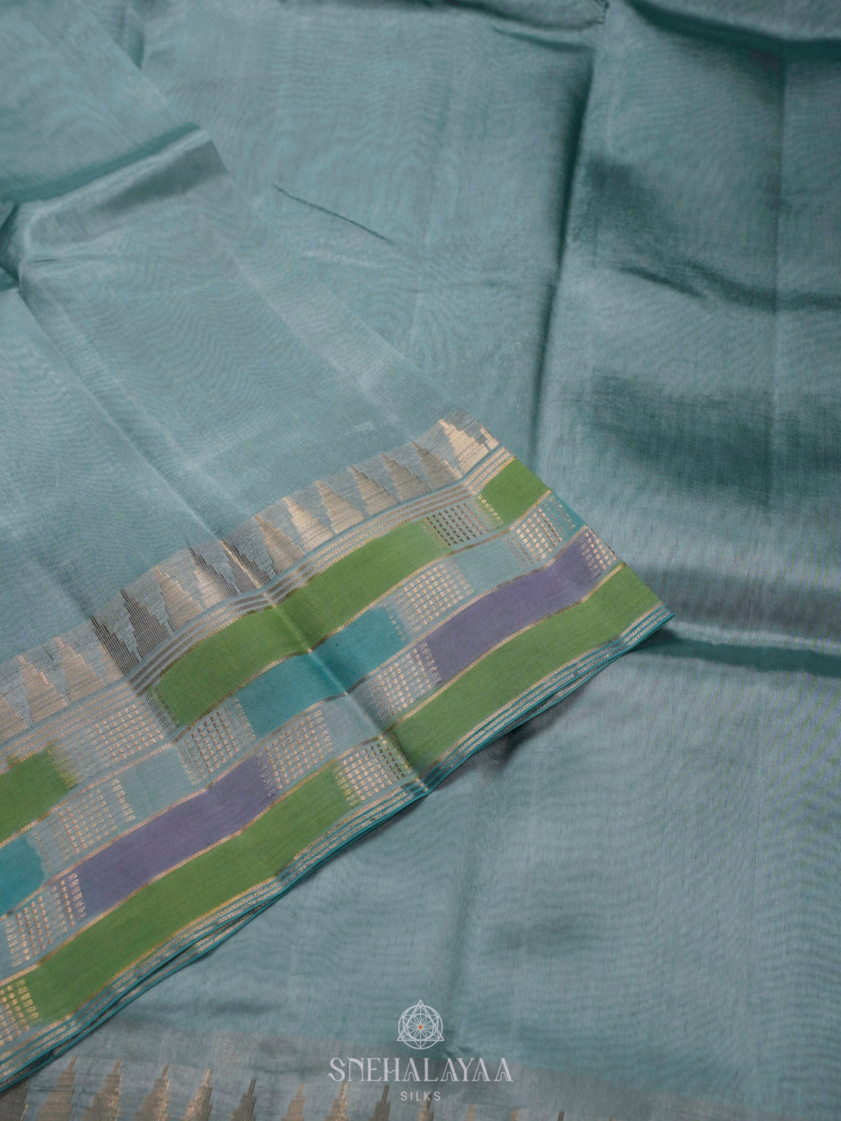 Pale Blue Raw Silk Saree