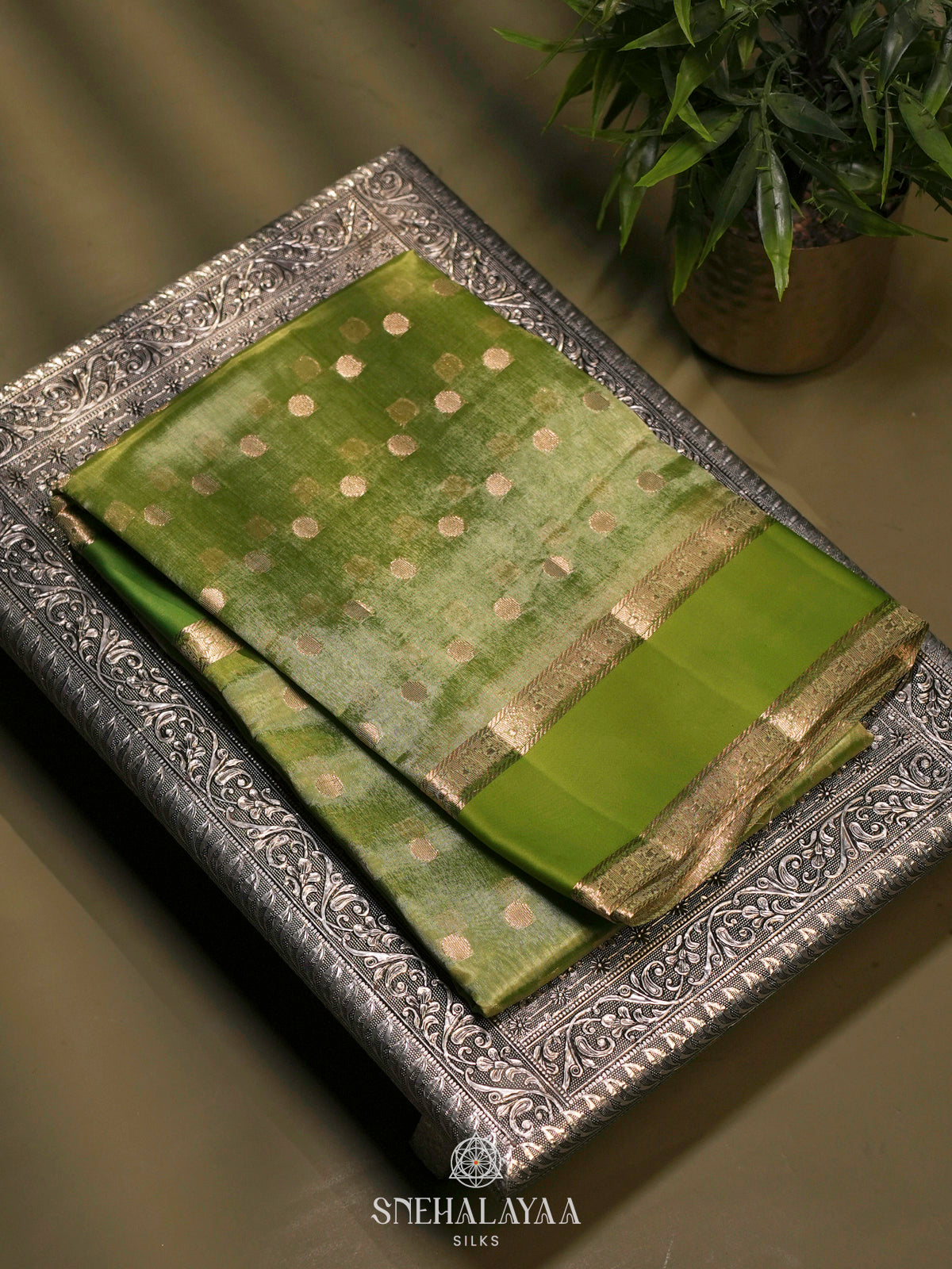 Lime Green Raw Silk Saree