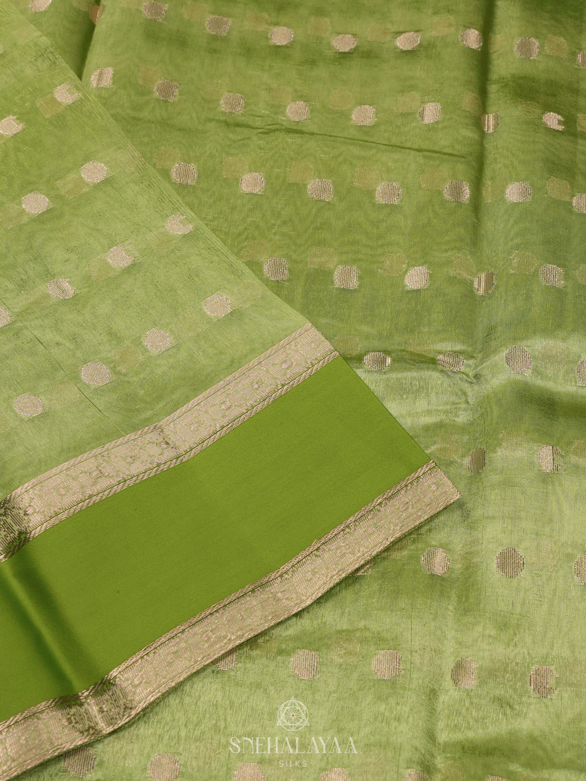 Lime Green Raw Silk Saree