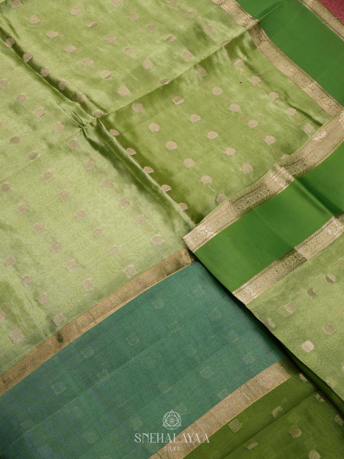 Lime Green Raw Silk Saree