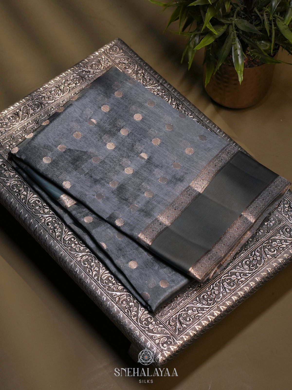Grey Raw Silk Saree